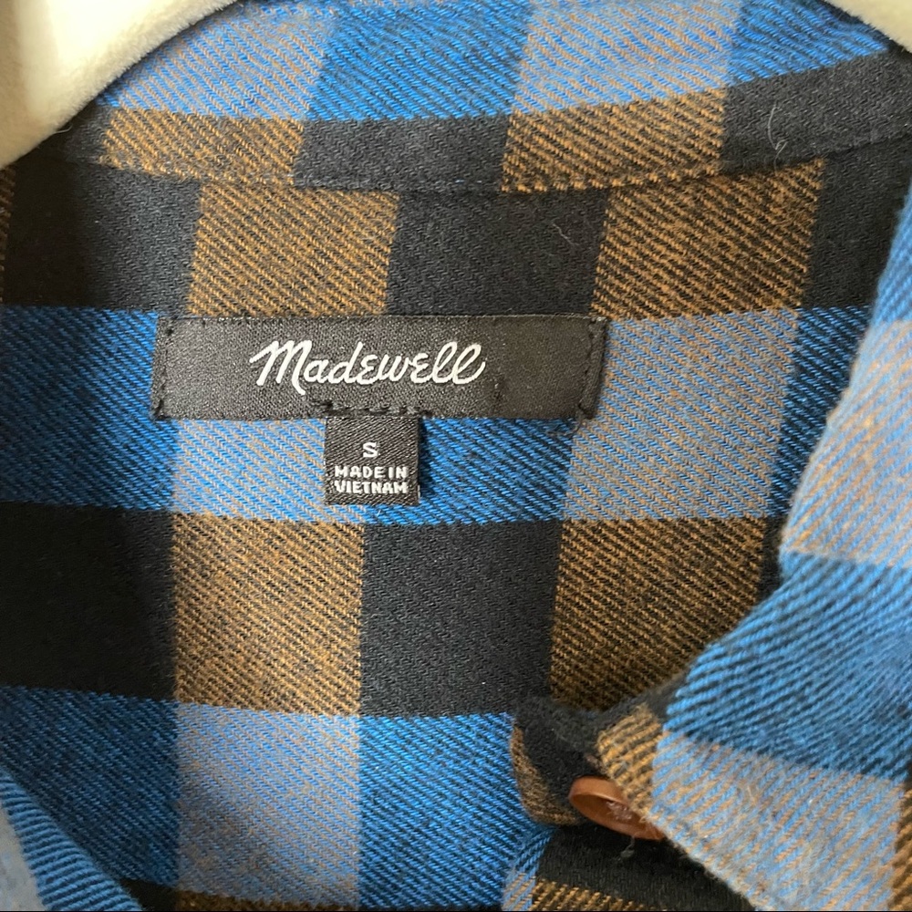 Madewell Brown Blue Buffalo Check Drop Shoulder Flannel Popover Shirt S - Picture 4 of 4